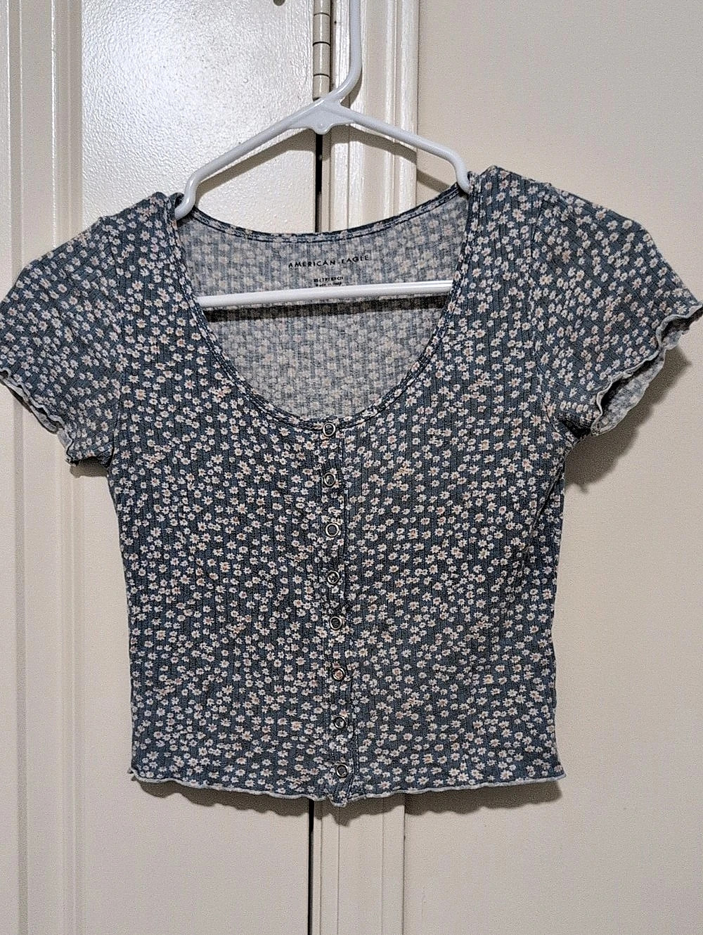 American Eagle Floral Button Front Top Blue Pink XS